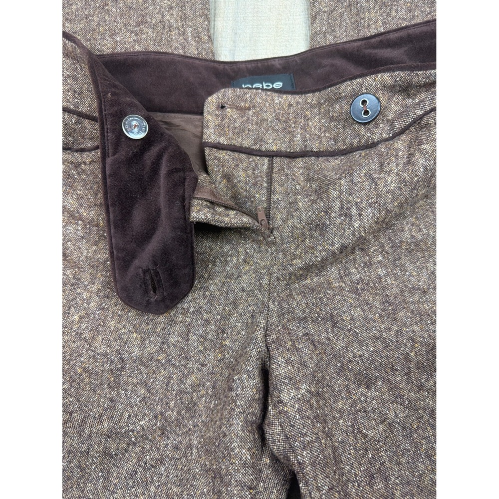 Bebe Vintage Wool Tweed Low Rise Wide Leg Trousers Brown Velvet Trim Size 4 - Picture 5 of 7